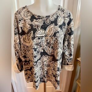 Women Plus Size Floral Print Long Sleeve Top SZ 3X Pima Cotton